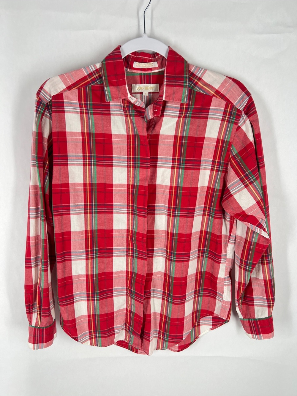 Vintage John Henry Red Tartan Plaid Button Front Shirt Size 4 100% Cotton